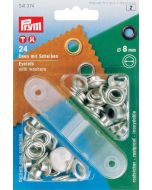 Ogen met ring en schijf 8 mm zilver, 24 stuks Prym
